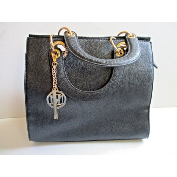 *BADGLEY MISCHKA STUDIO Black Pebbled Vegan Leather Tote Bag Satchel